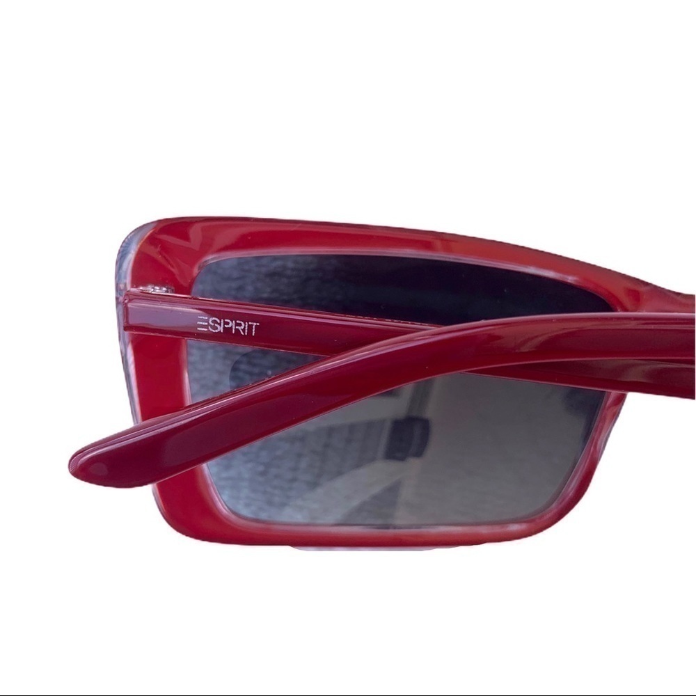 Esprit Red Rectangle Sunglasses Y2K Retro 90s Slim Cat Eye Blue Lens NWT - Picture 5 of 7